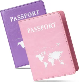 2 Pcs Passport holders??Ultra Slim passport wallet??PU Leather Passport Cover for Women and Men??