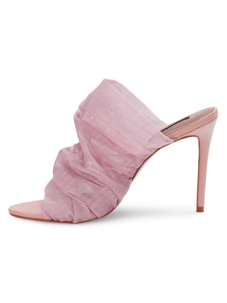 Bcbgmaxazria Sarani Mesh Pleated Mules with Heel Heels in Blush Mesh