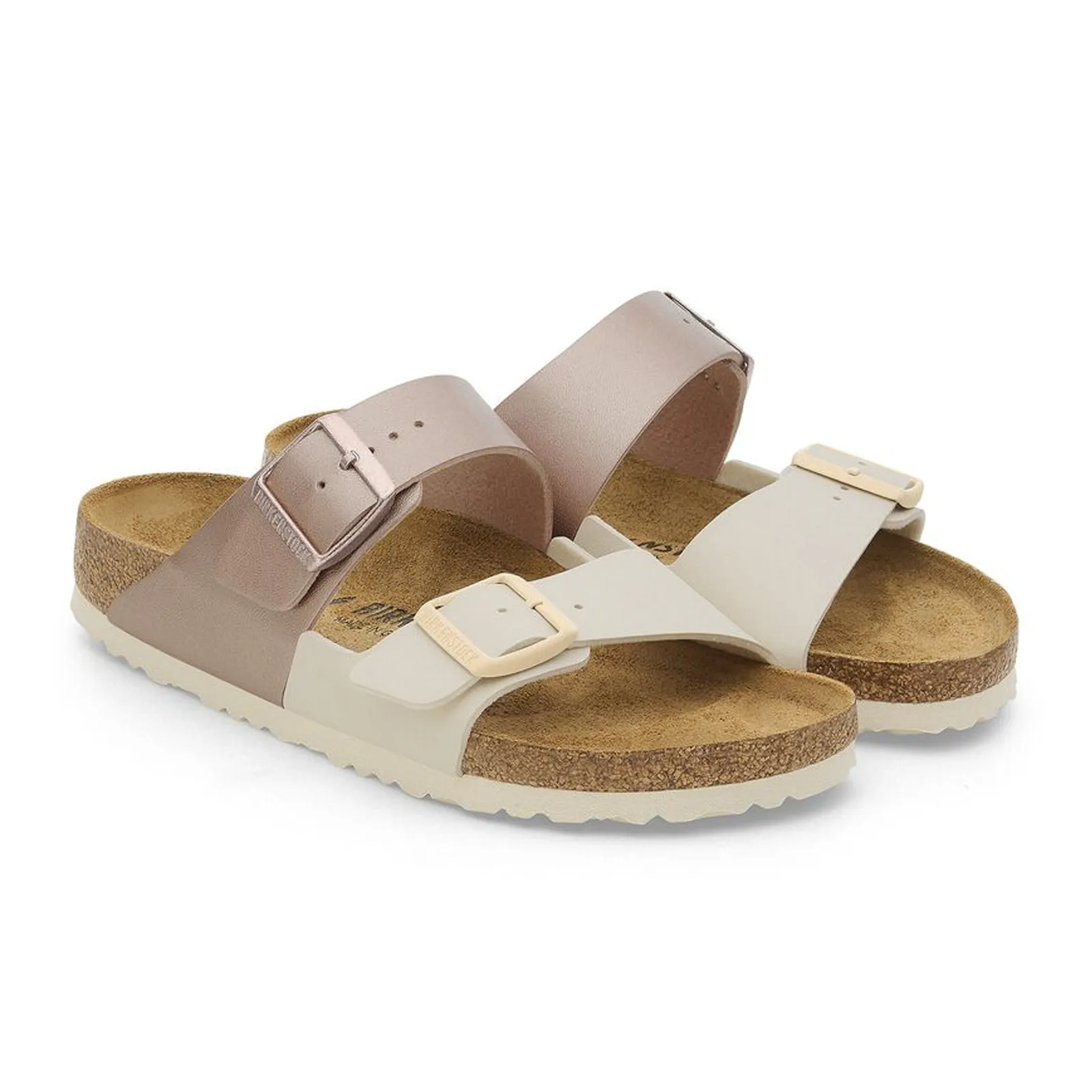 Birkenstock Arizona Narrow Slide Sandal (Women) - Eggshell/Metallic Copper Birko-Flor