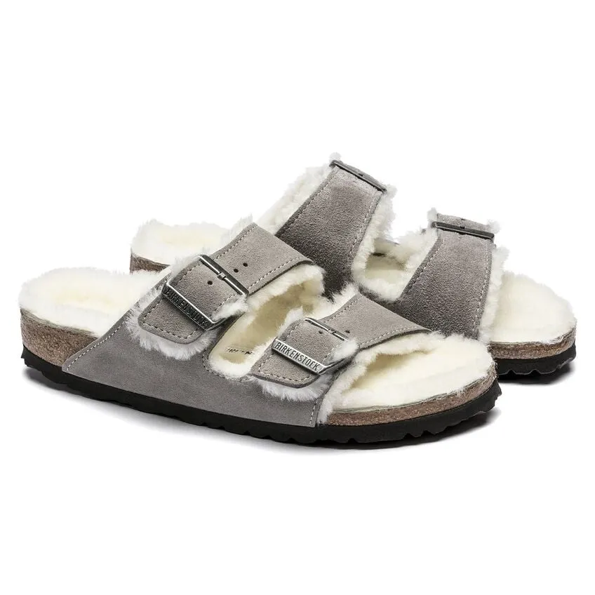 Birkenstock Arizona Shearling Stone Coin Suede