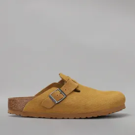 BIRKENSTOCK BOSTON CORDUROY CORK BROWN EMBOSSED SUEDE CLOGS - NARROW