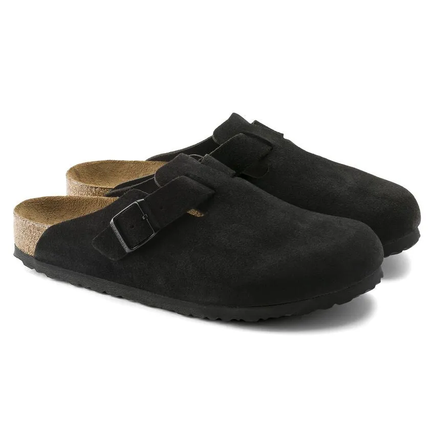 Birkenstock Womens Boston Soft Footbed Suede Leather Black