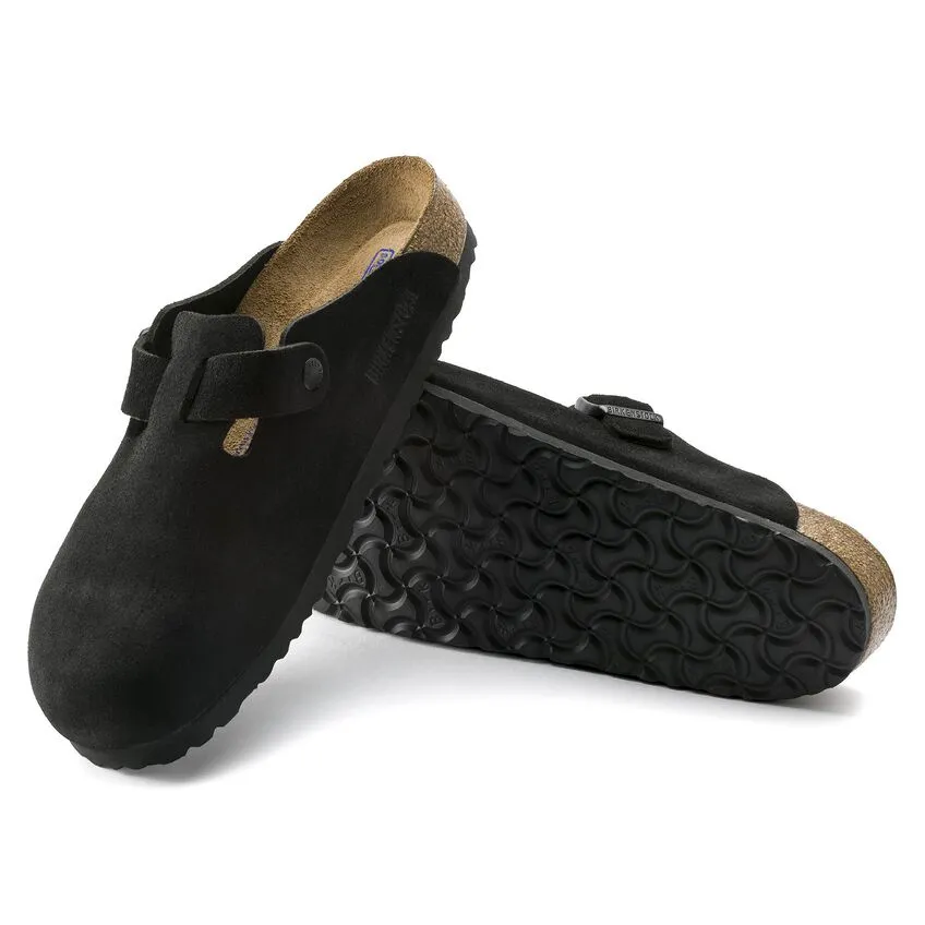 Birkenstock Womens Boston Soft Footbed Suede Leather Black