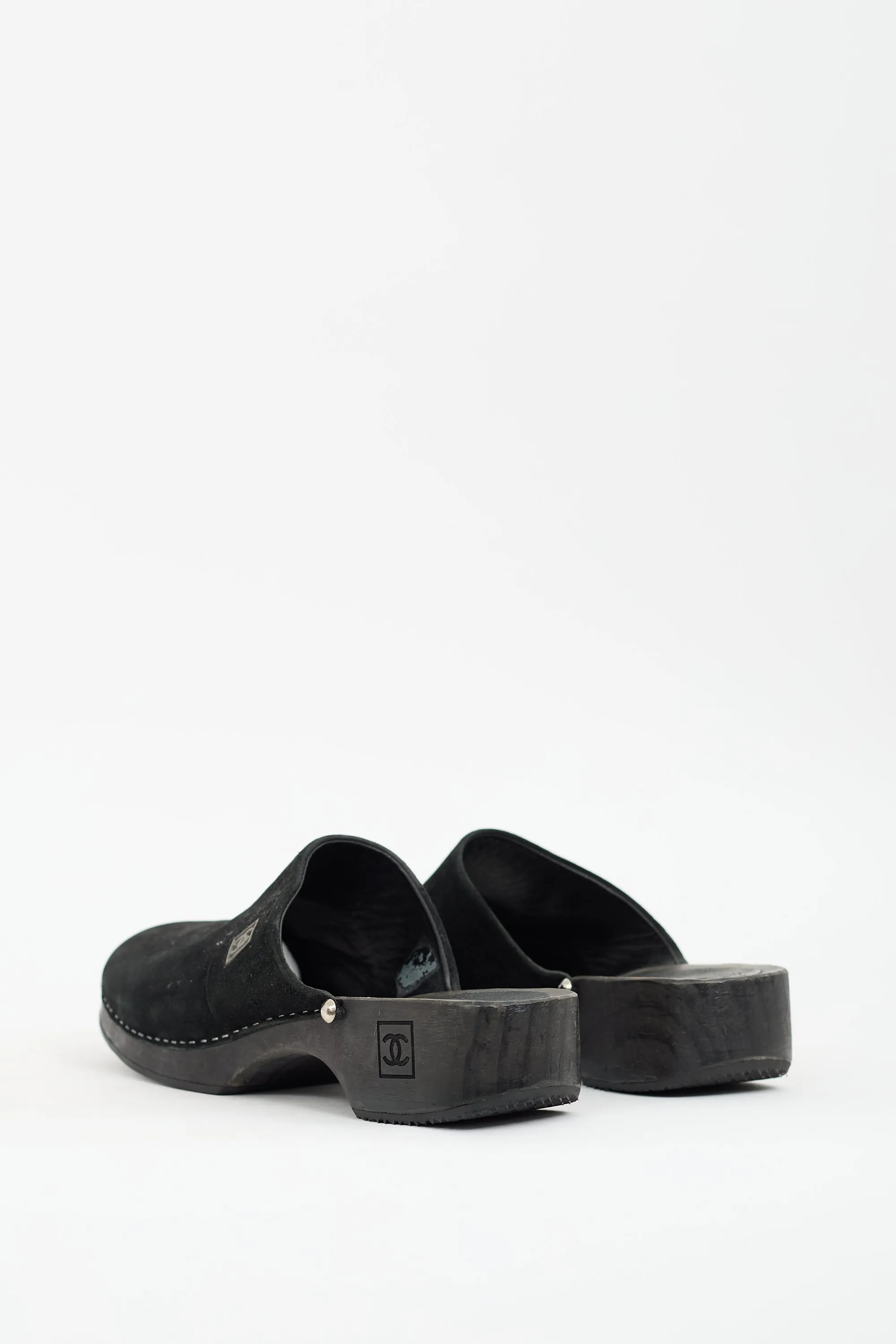 Black Suede Logo Clog Mule