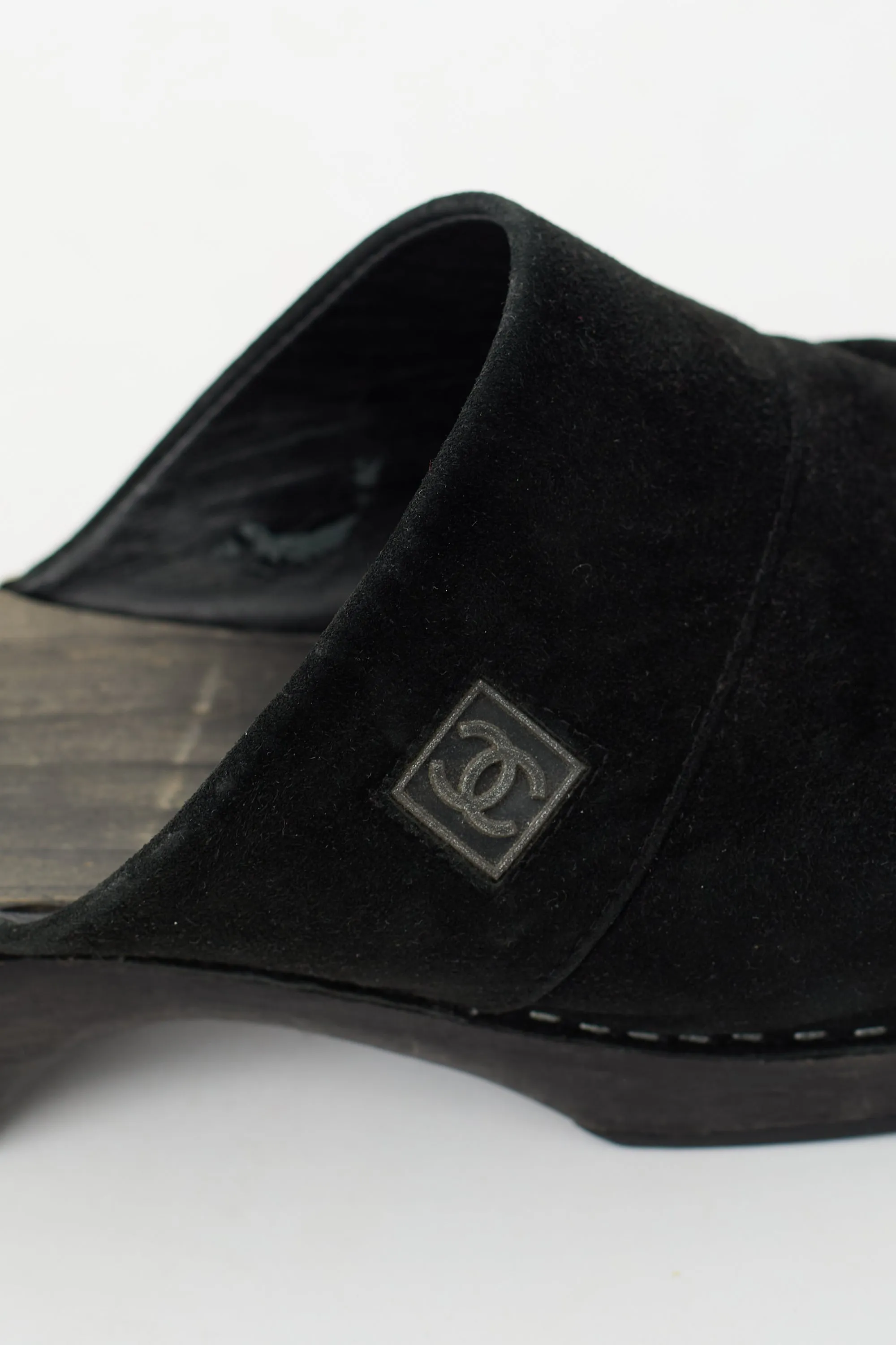 Black Suede Logo Clog Mule