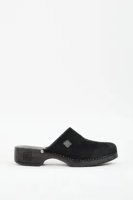 Black Suede Logo Clog Mule