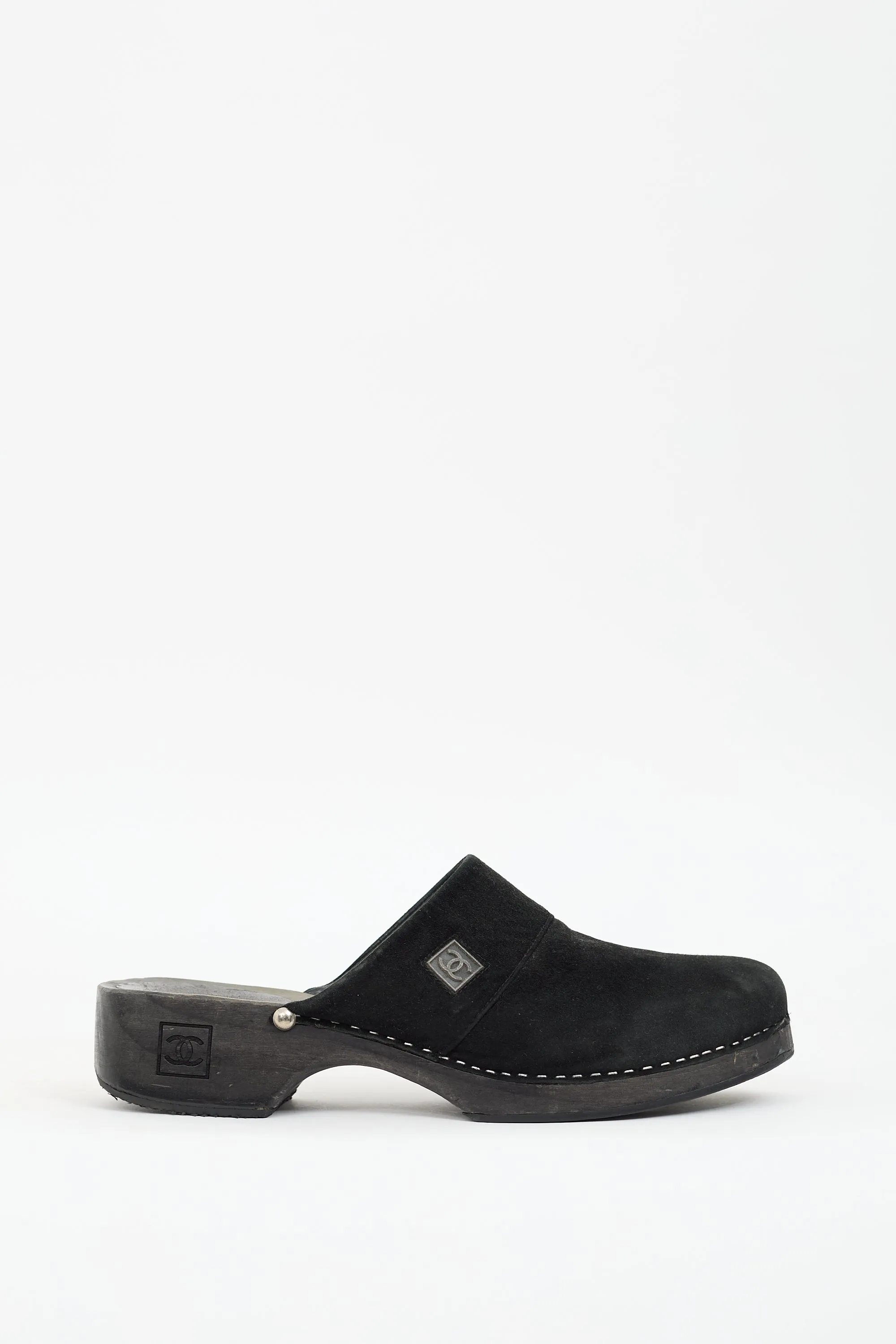 Black Suede Logo Clog Mule