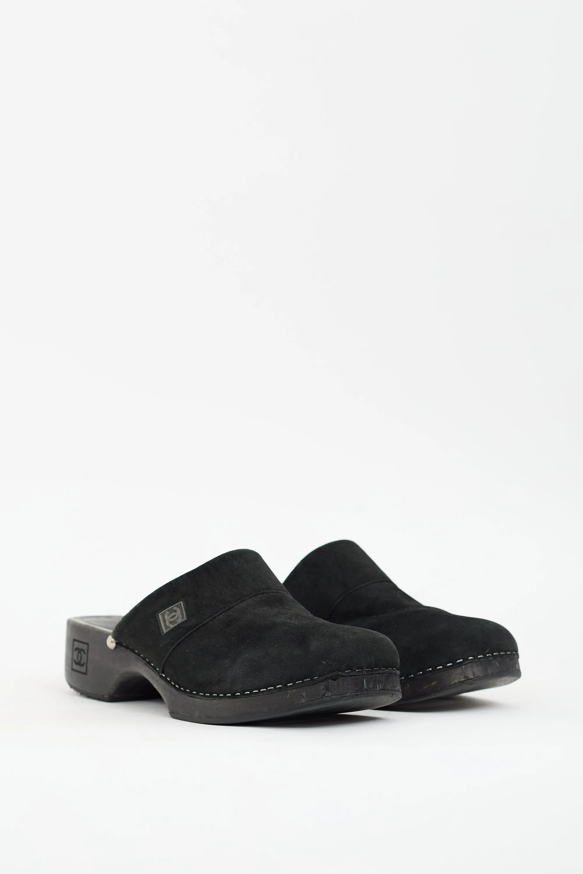 Black Suede Logo Clog Mule