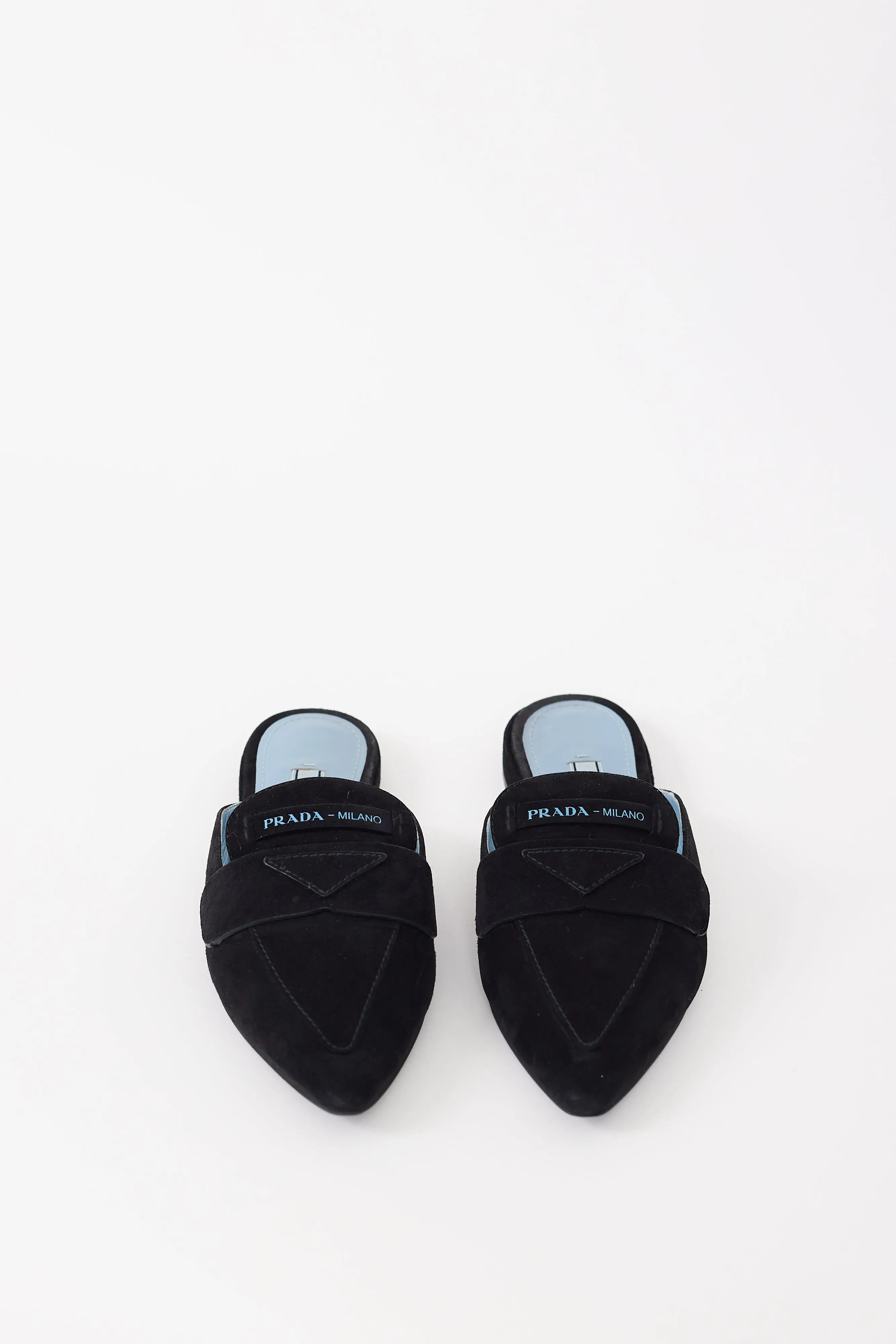 Black Suede Logo Pointed Toe Mule