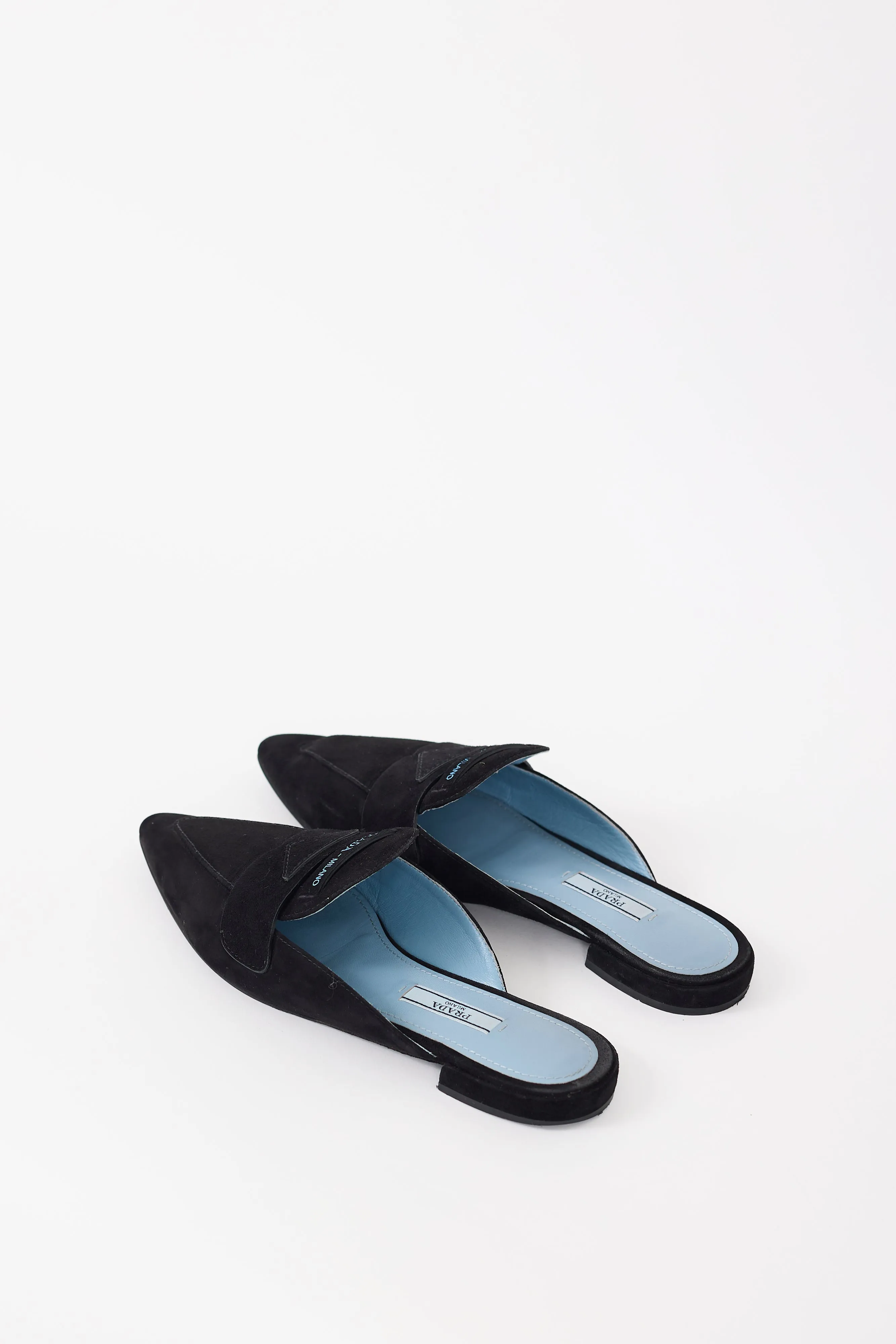 Black Suede Logo Pointed Toe Mule