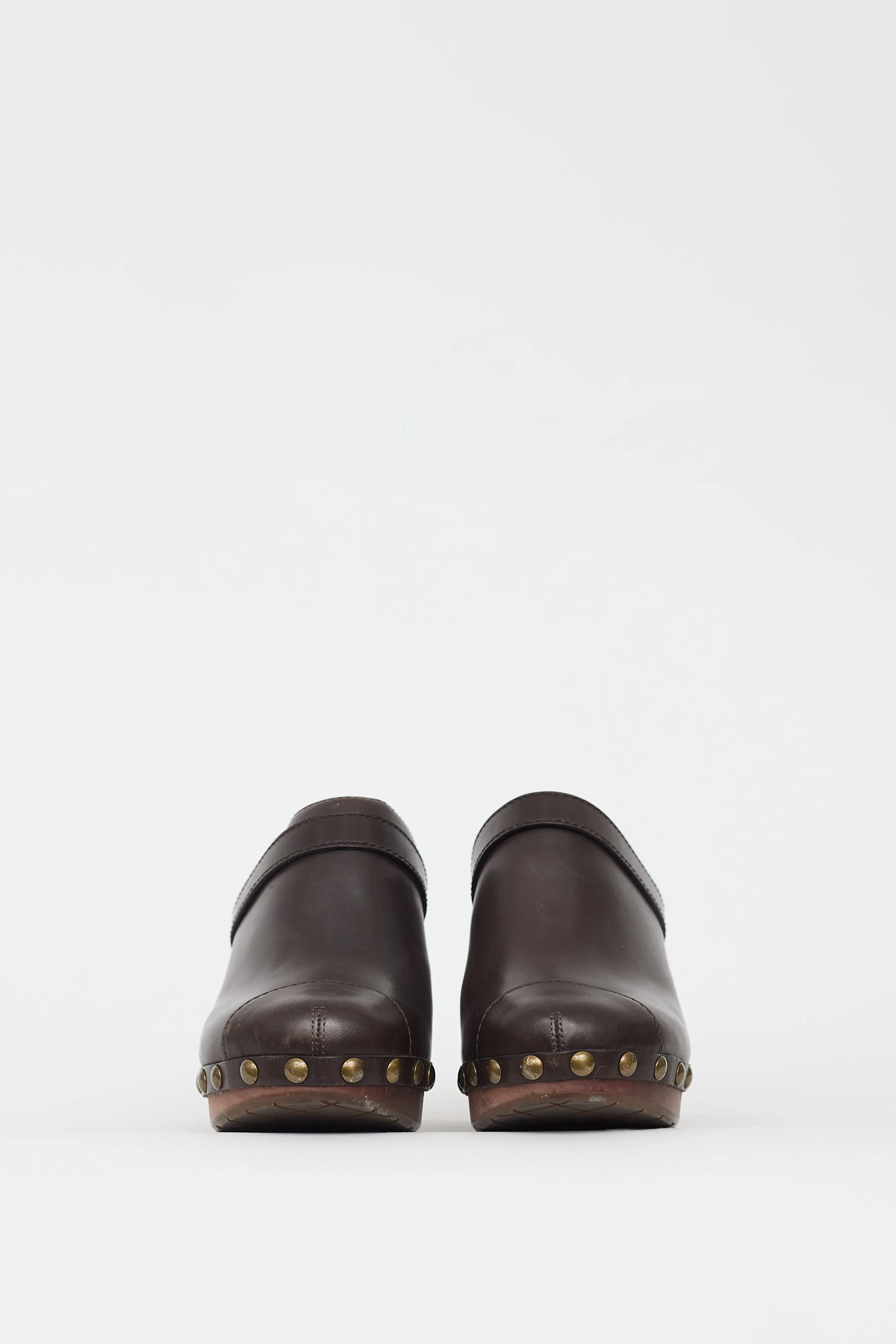 Brown Leather Wooden Clog Mule