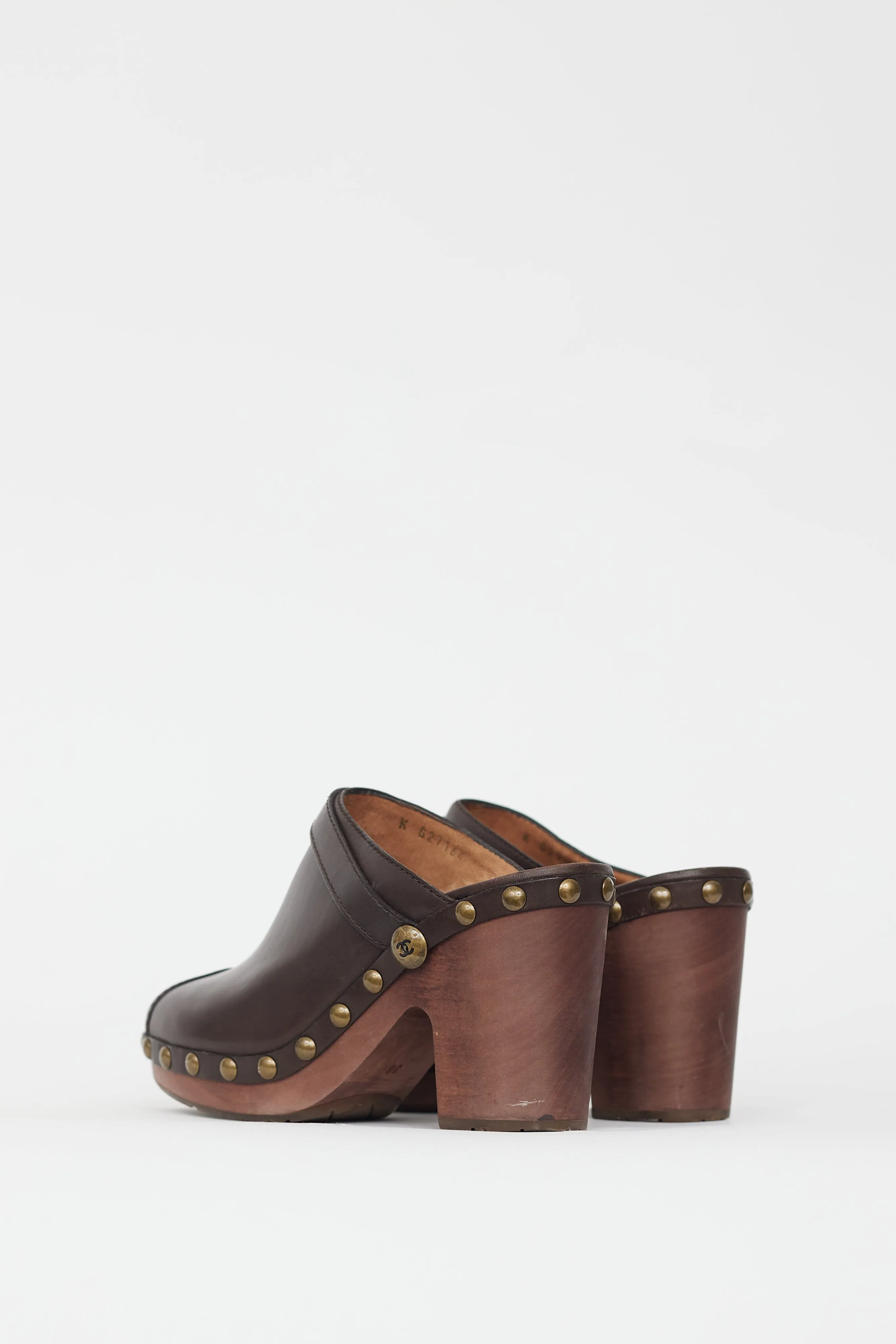 Brown Leather Wooden Clog Mule
