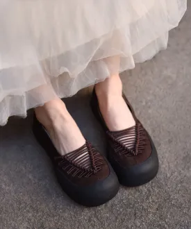 Comfy Splicing Flat Feet Shoes Coffee Cowhide Leather LY7640