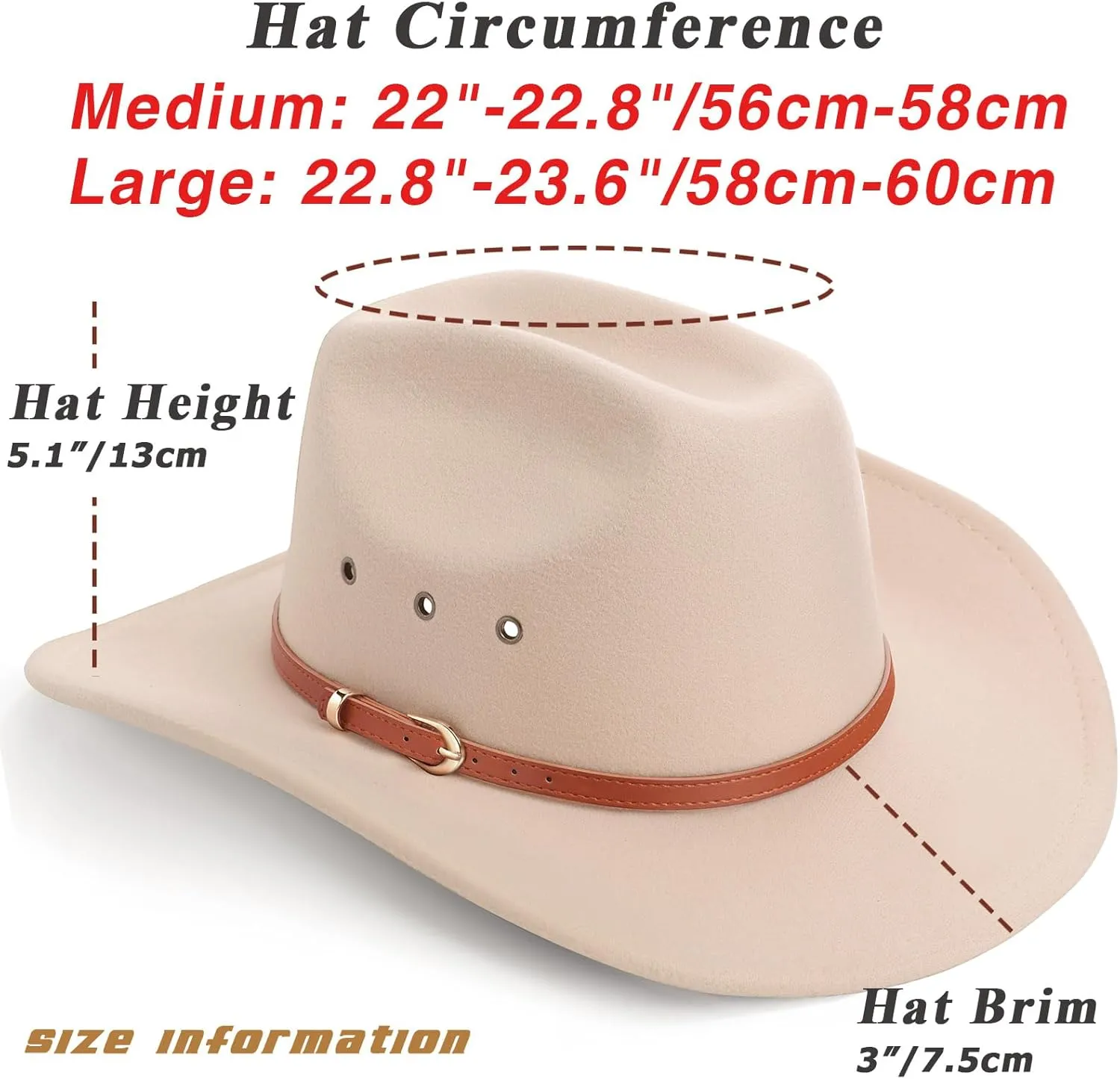 DRESHOW Cowboy Hat for Women and Men Western Felt Cowboy Cowgirl Hat Wide Brim Belt Buckle Retro Fedora Hats Unisex Caps