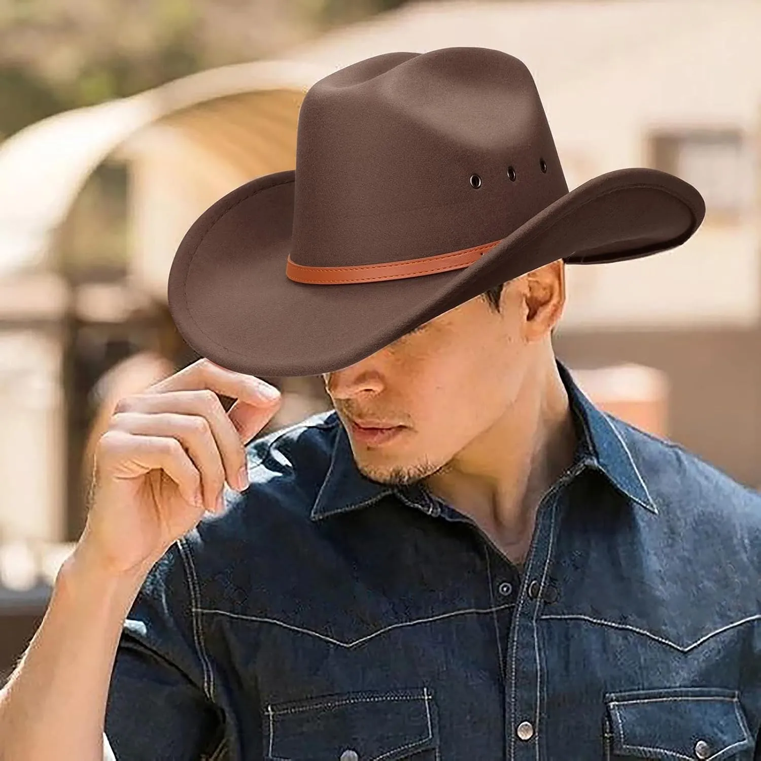 DRESHOW Cowboy Hat for Women and Men Western Felt Cowboy Cowgirl Hat Wide Brim Belt Buckle Retro Fedora Hats Unisex Caps
