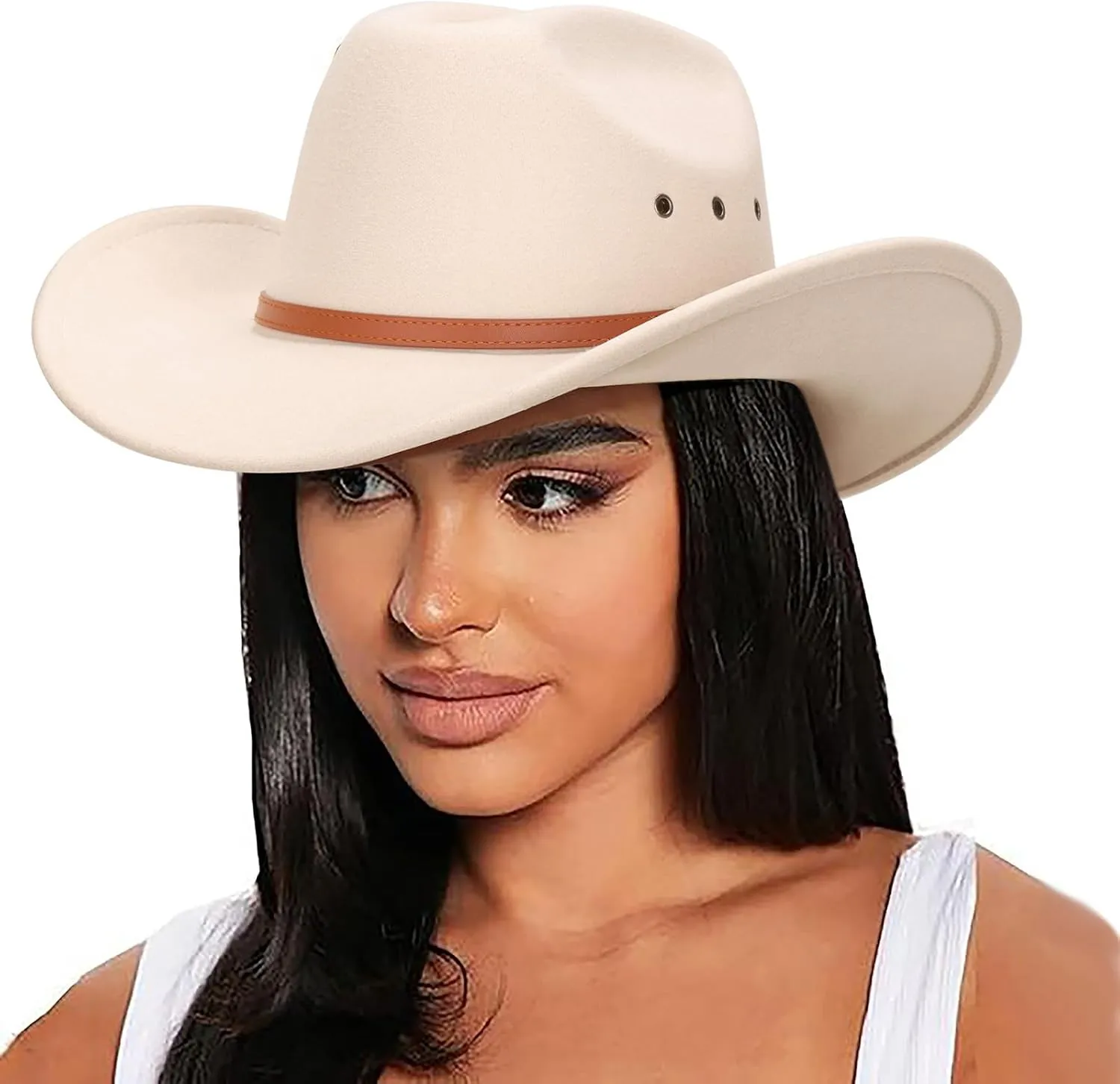 DRESHOW Cowboy Hat for Women and Men Western Felt Cowboy Cowgirl Hat Wide Brim Belt Buckle Retro Fedora Hats Unisex Caps