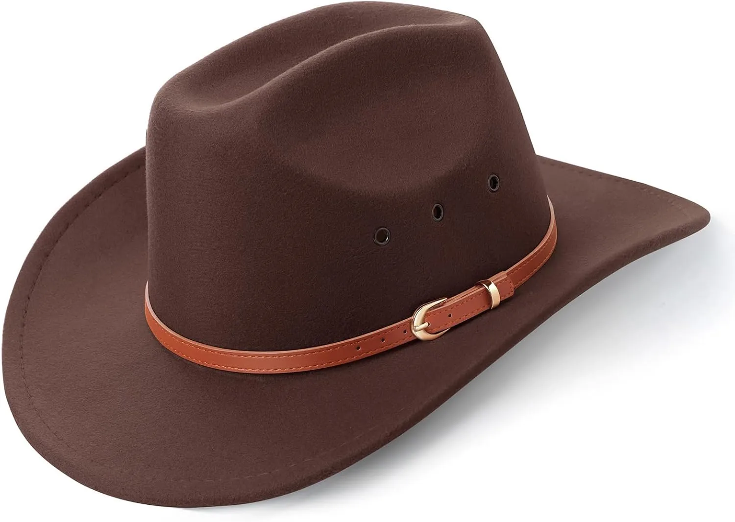 DRESHOW Cowboy Hat for Women and Men Western Felt Cowboy Cowgirl Hat Wide Brim Belt Buckle Retro Fedora Hats Unisex Caps