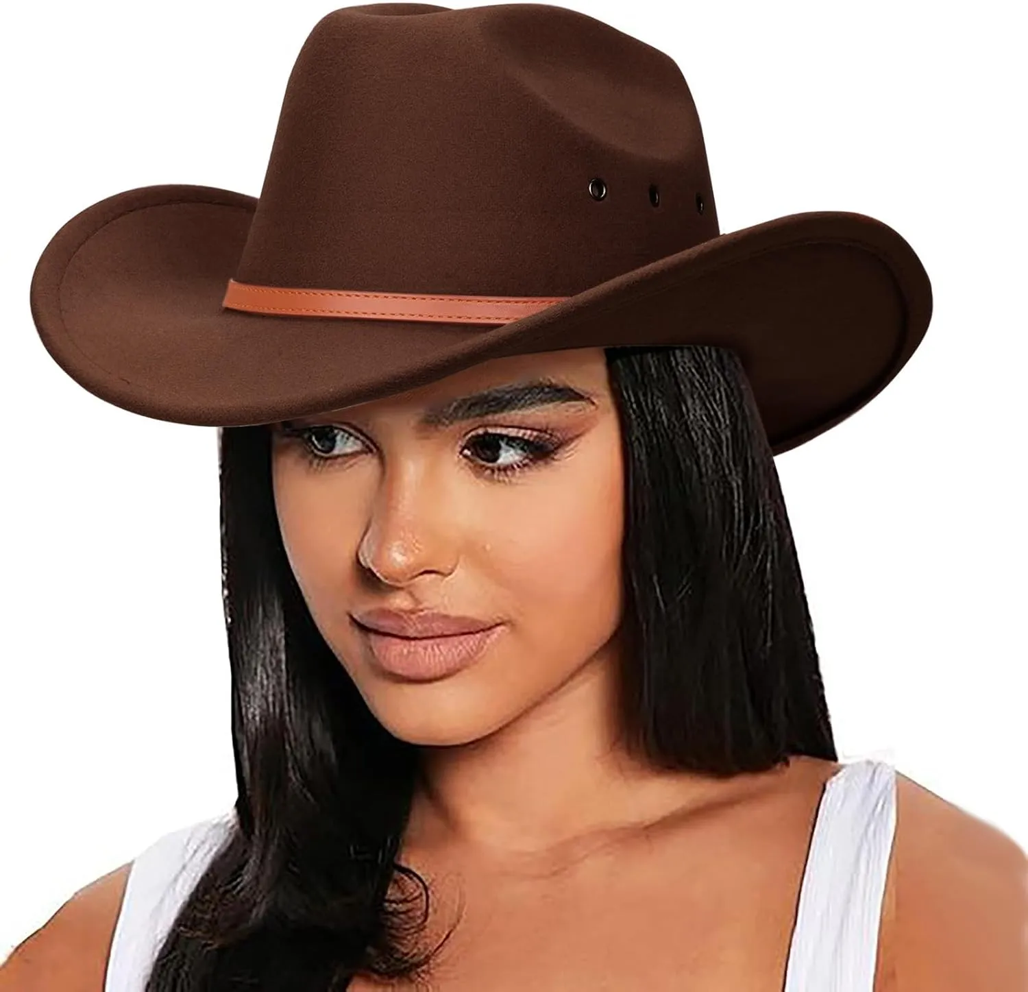 DRESHOW Cowboy Hat for Women and Men Western Felt Cowboy Cowgirl Hat Wide Brim Belt Buckle Retro Fedora Hats Unisex Caps