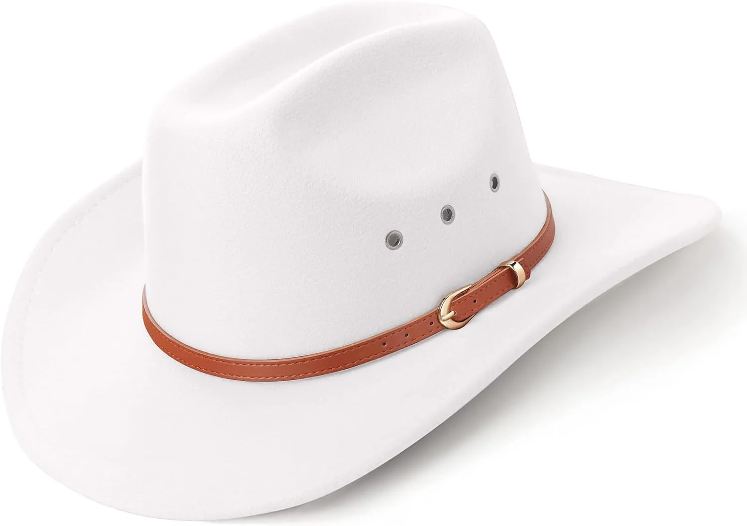 DRESHOW Cowboy Hat for Women and Men Western Felt Cowboy Cowgirl Hat Wide Brim Belt Buckle Retro Fedora Hats Unisex Caps