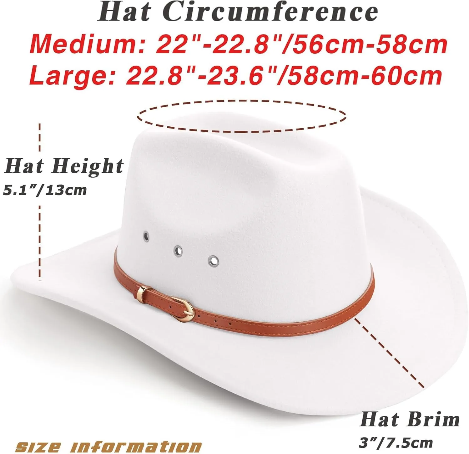 DRESHOW Cowboy Hat for Women and Men Western Felt Cowboy Cowgirl Hat Wide Brim Belt Buckle Retro Fedora Hats Unisex Caps
