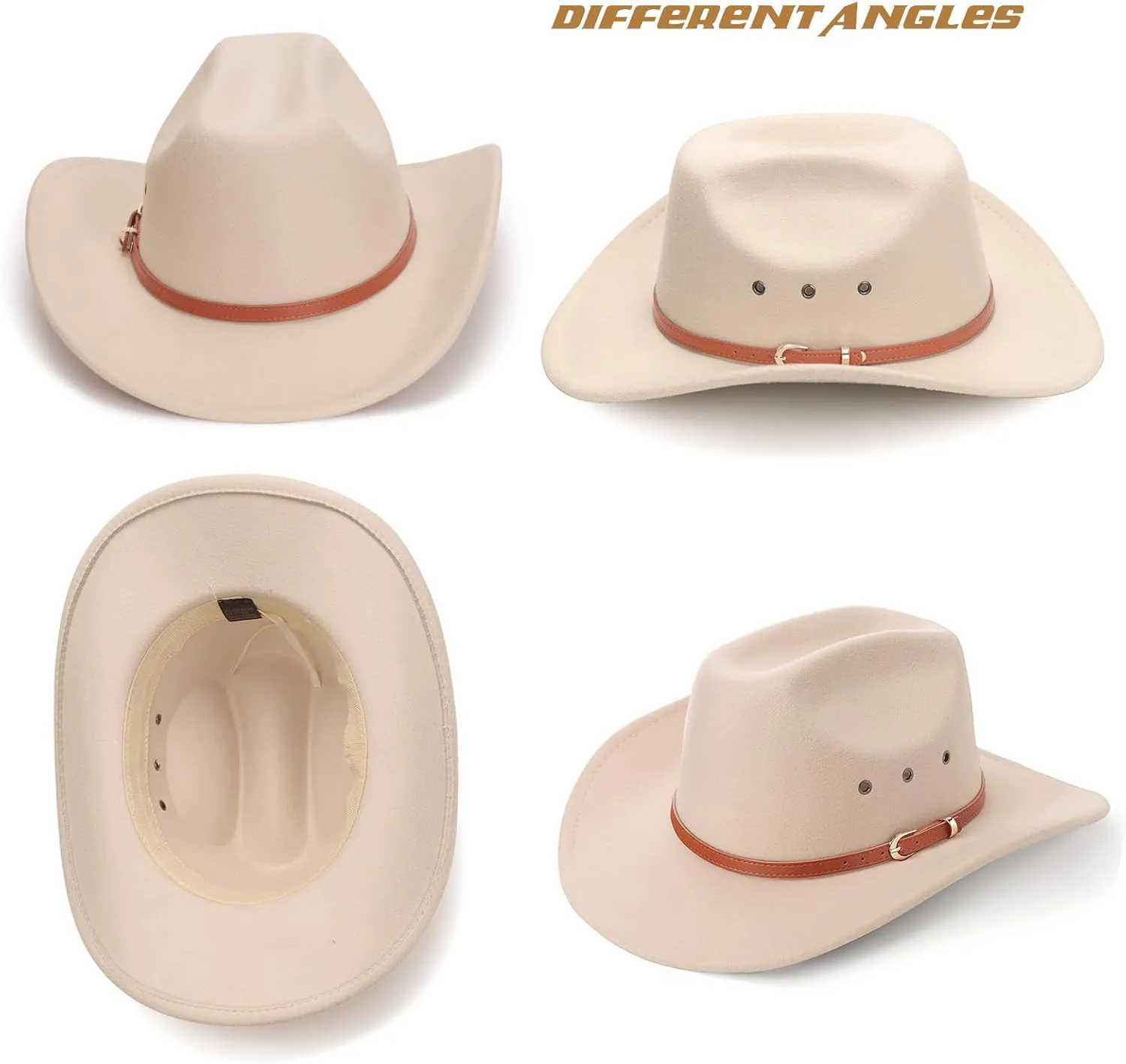 DRESHOW Cowboy Hat for Women and Men Western Felt Cowboy Cowgirl Hat Wide Brim Belt Buckle Retro Fedora Hats Unisex Caps