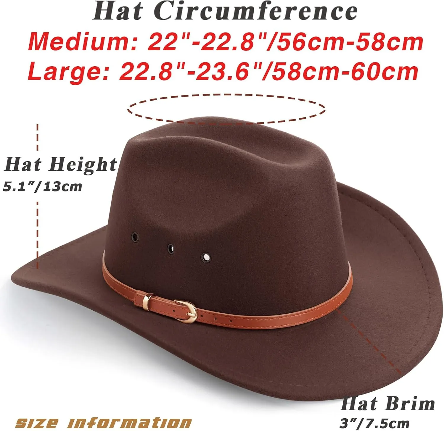 DRESHOW Cowboy Hat for Women and Men Western Felt Cowboy Cowgirl Hat Wide Brim Belt Buckle Retro Fedora Hats Unisex Caps