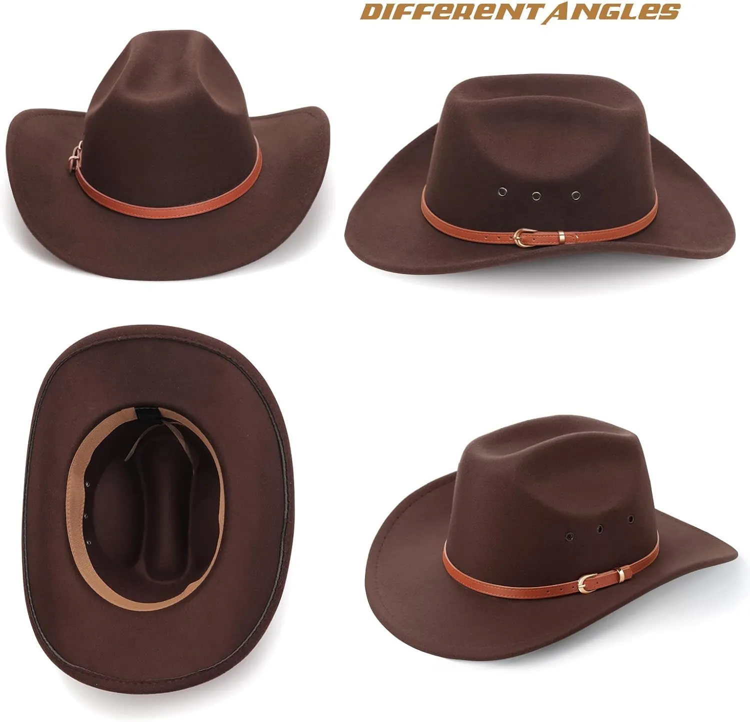 DRESHOW Cowboy Hat for Women and Men Western Felt Cowboy Cowgirl Hat Wide Brim Belt Buckle Retro Fedora Hats Unisex Caps
