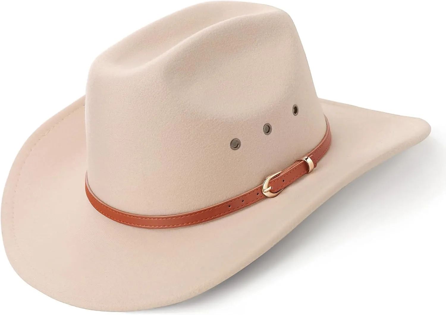 DRESHOW Cowboy Hat for Women and Men Western Felt Cowboy Cowgirl Hat Wide Brim Belt Buckle Retro Fedora Hats Unisex Caps