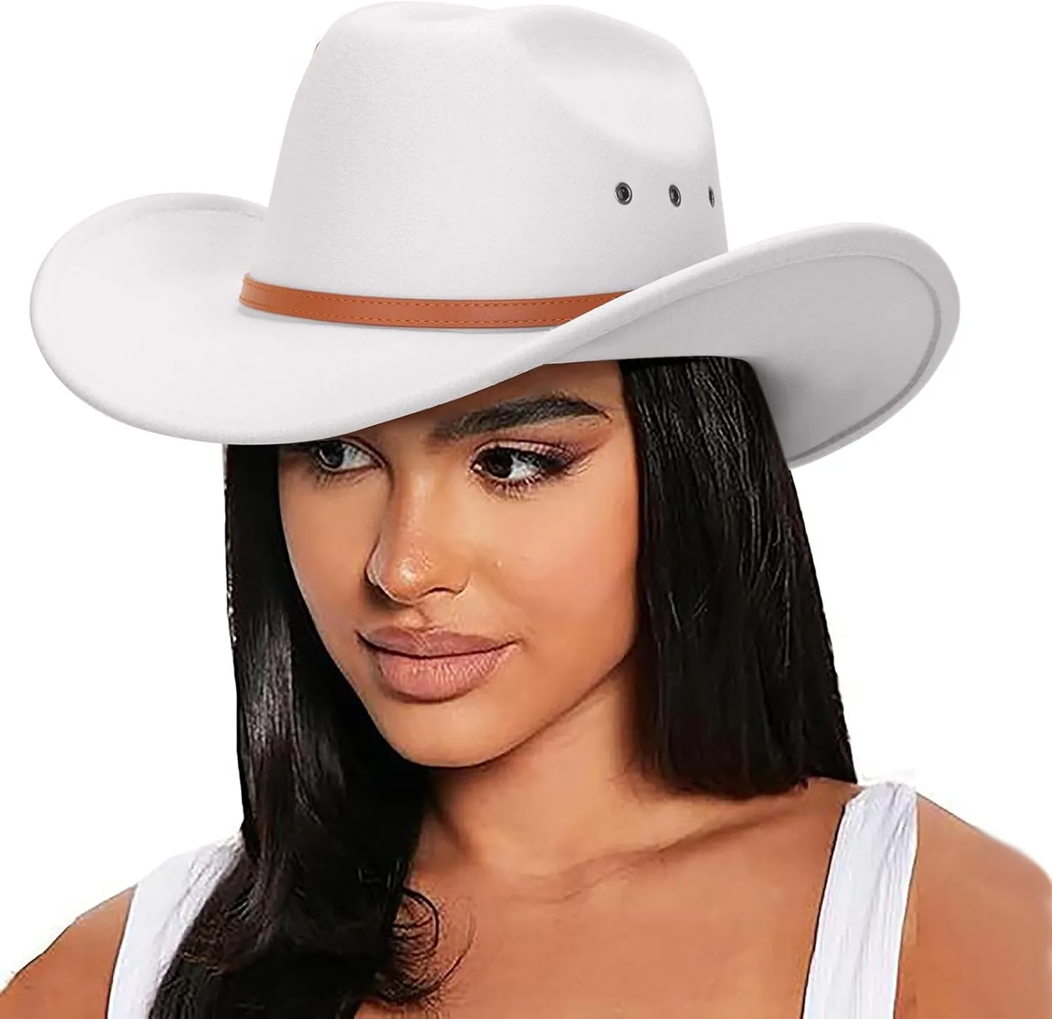 DRESHOW Cowboy Hat for Women and Men Western Felt Cowboy Cowgirl Hat Wide Brim Belt Buckle Retro Fedora Hats Unisex Caps