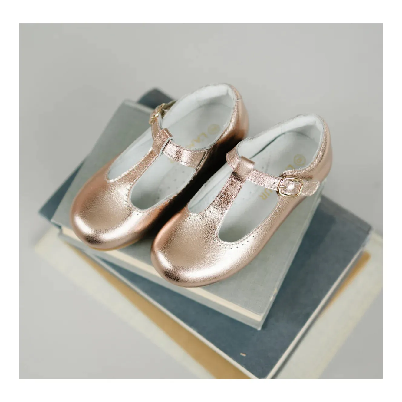 Eleanor T-Strap Flat in Rose Gold