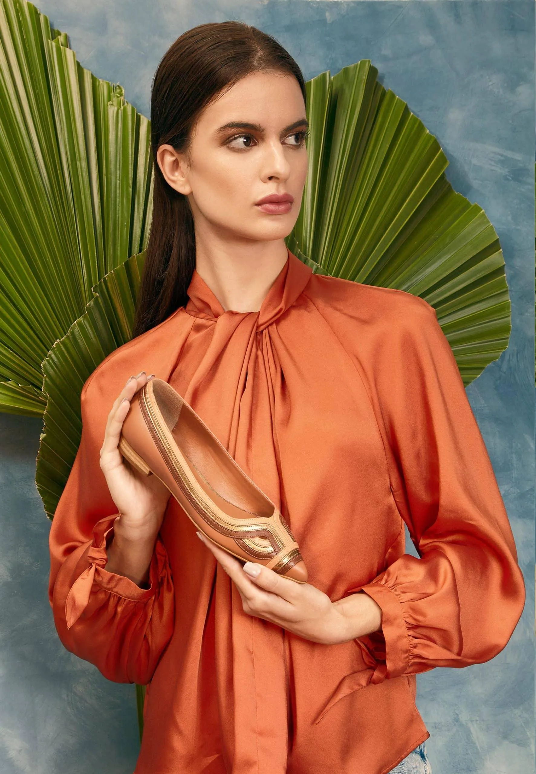 Ladies Classic Brown Leather Ballerina Shoes with a Cushioned Insole