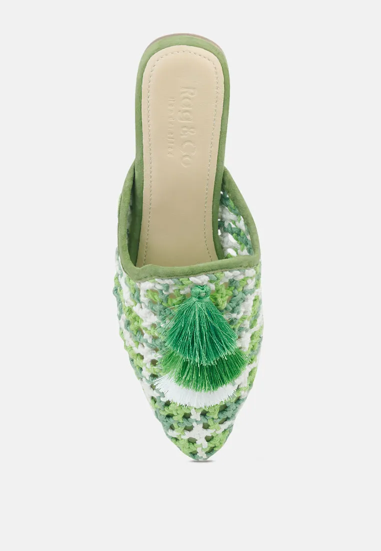 Mariana Woven Flat Mules With Tassels