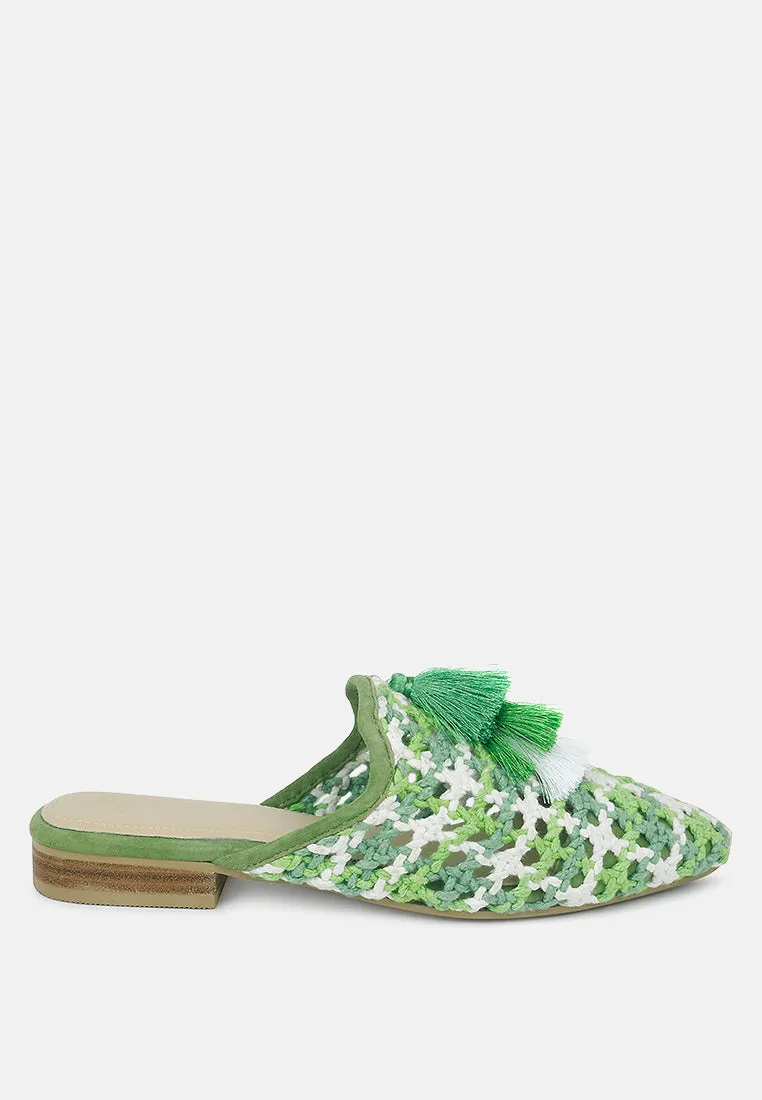 Mariana Woven Flat Mules With Tassels