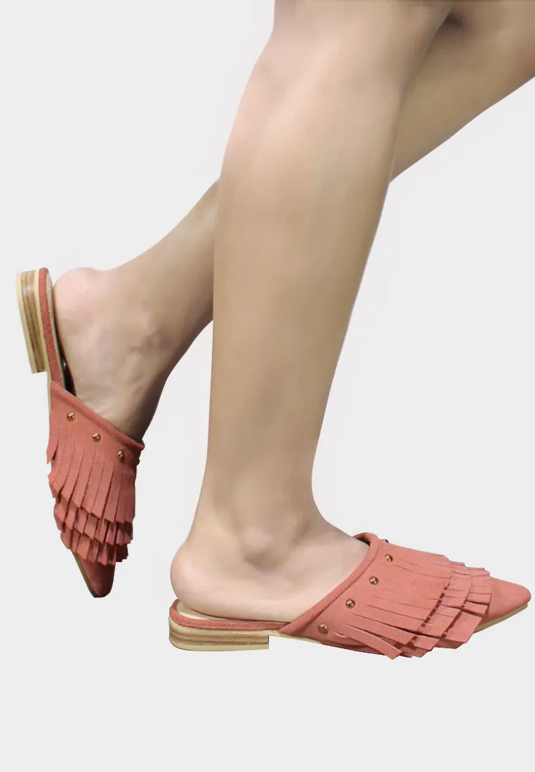 Marissa Suede Fringe Mules
