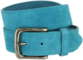 Men's Belt Rounded Edge Heel Bar Buckle Casual Jean Suede Leather Belt 1 1/2" Wide