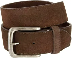 Men's Belt Rounded Edge Heel Bar Buckle Casual Jean Suede Leather Belt 1 1/2" Wide
