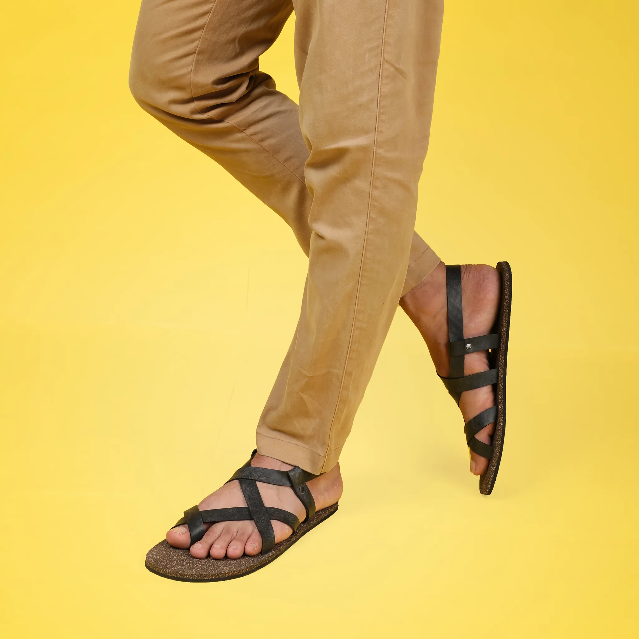 Paaduks Tro Slingback Cork Sandals for Men (Black)