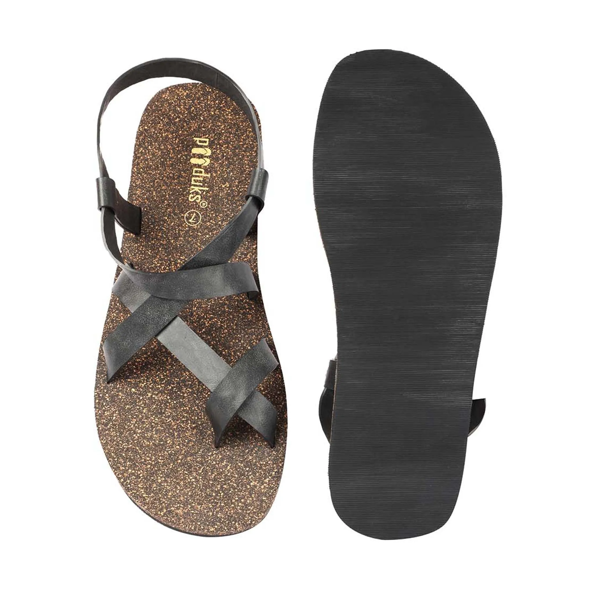 Paaduks Tro Slingback Cork Sandals for Men (Black)
