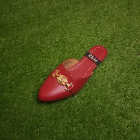 Red Buckle Mules In Flat Sole