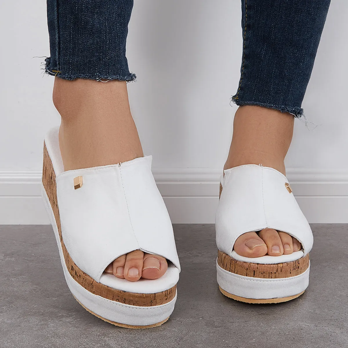 Sohiwoo Comfortable Cork Footbed Slip-on Sandals Platform Wedge Slippers