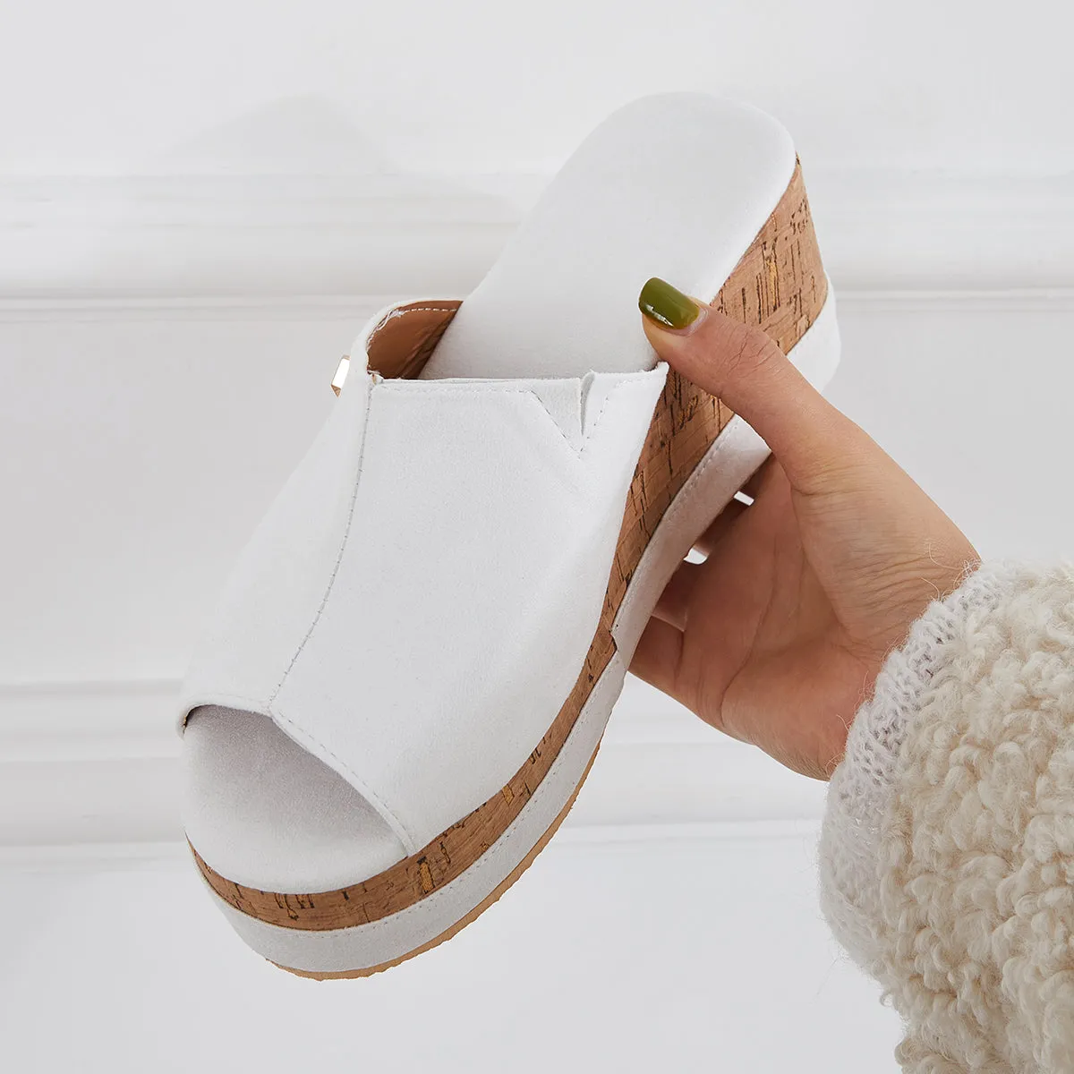Sohiwoo Comfortable Cork Footbed Slip-on Sandals Platform Wedge Slippers