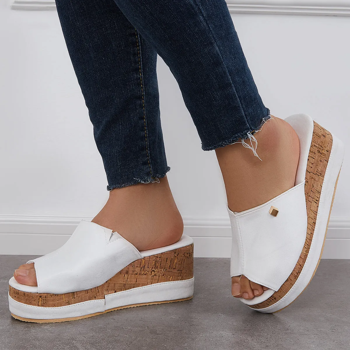 Sohiwoo Comfortable Cork Footbed Slip-on Sandals Platform Wedge Slippers