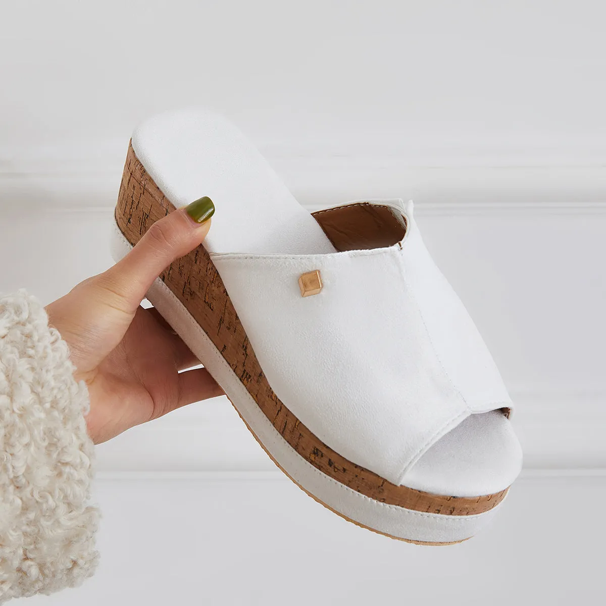 Sohiwoo Comfortable Cork Footbed Slip-on Sandals Platform Wedge Slippers