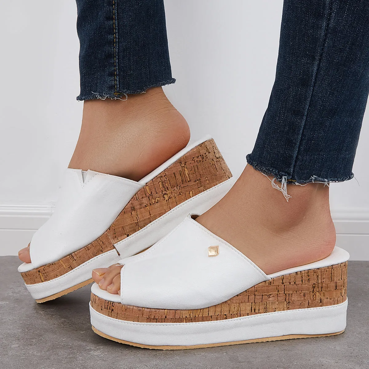 Sohiwoo Comfortable Cork Footbed Slip-on Sandals Platform Wedge Slippers