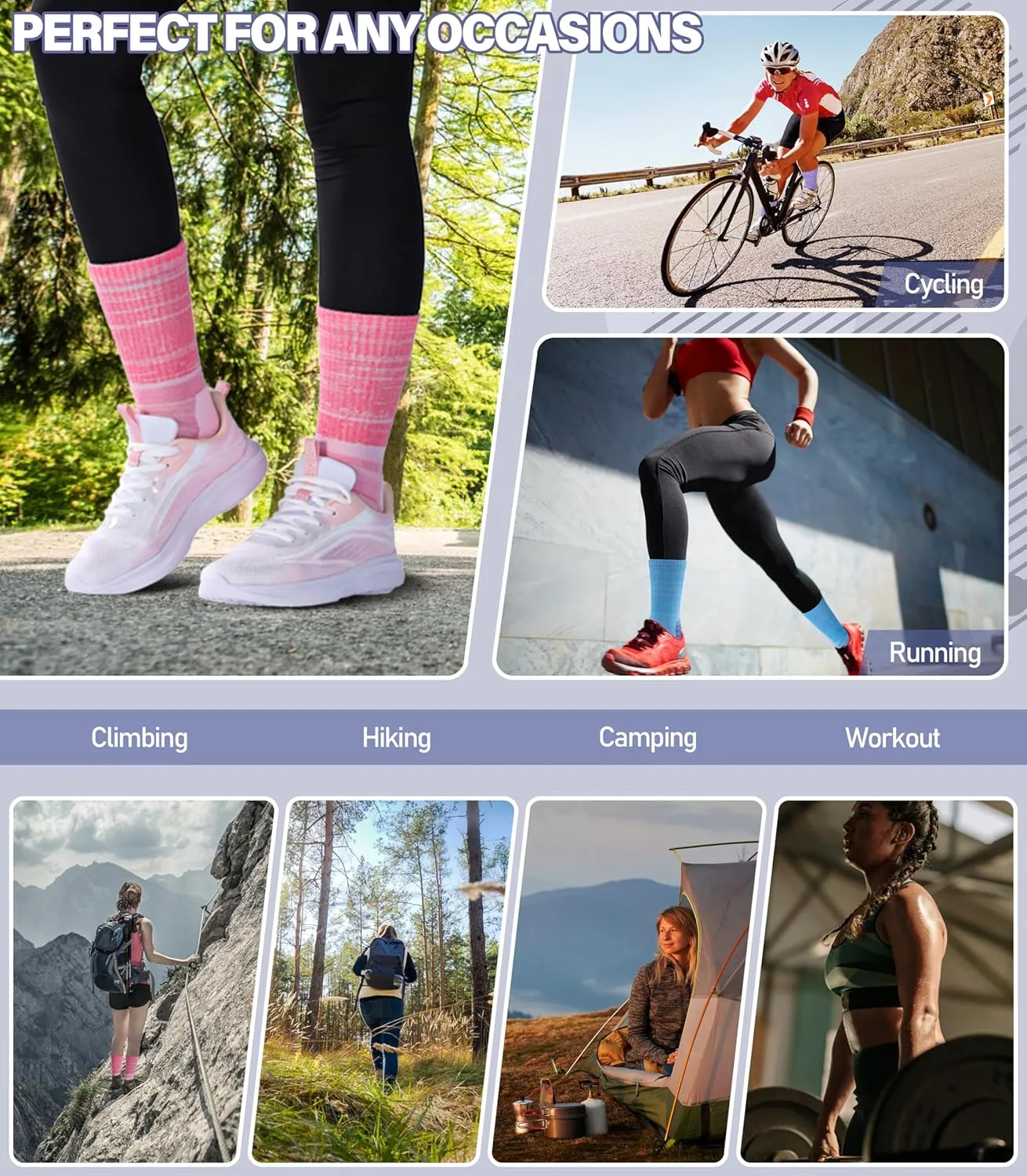 Women Hiking Crew Socks Running Athletic Thick Cushion Compression Moisture Wicking Walking Socks 5 Pairs