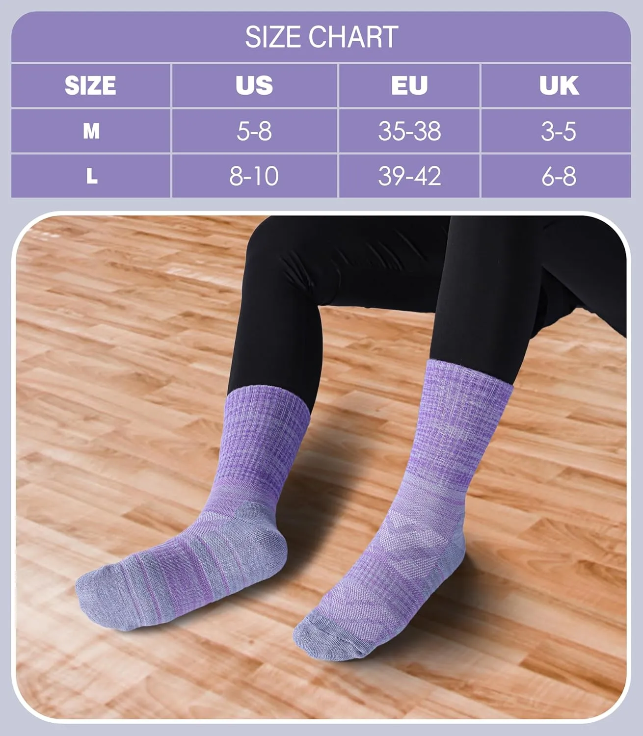 Women Hiking Crew Socks Running Athletic Thick Cushion Compression Moisture Wicking Walking Socks 5 Pairs
