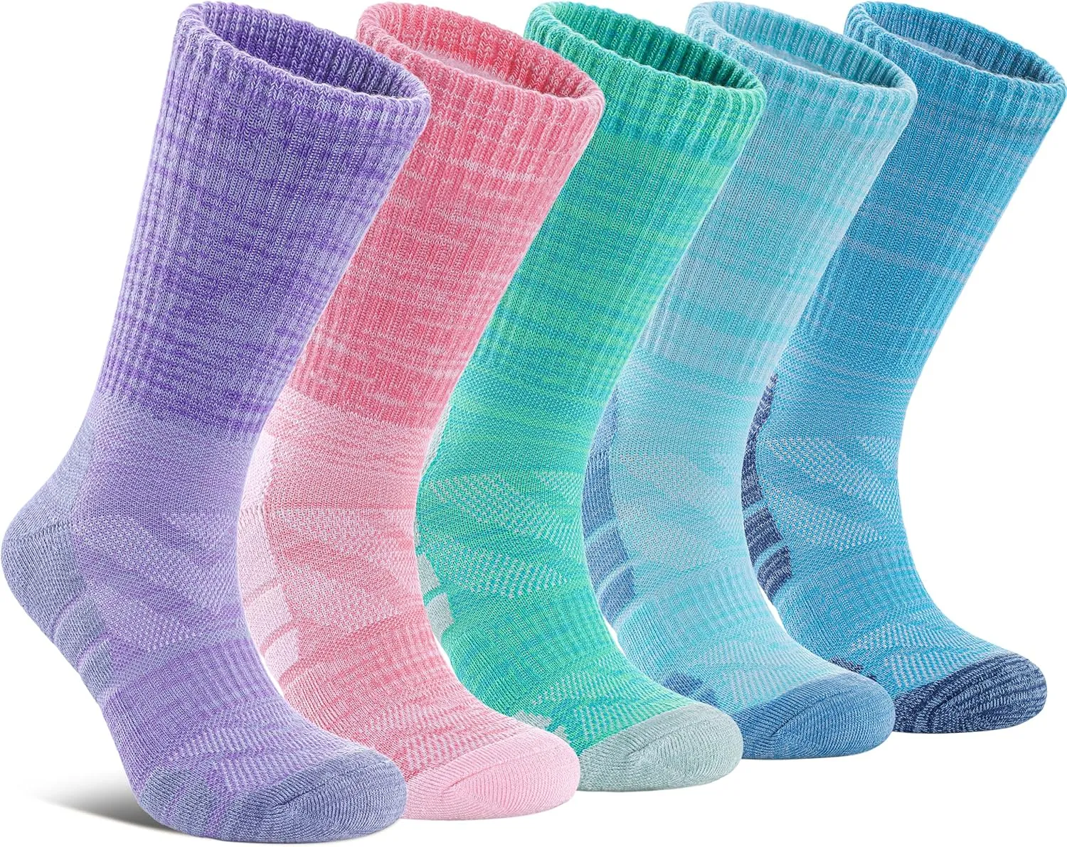 Women Hiking Crew Socks Running Athletic Thick Cushion Compression Moisture Wicking Walking Socks 5 Pairs
