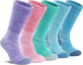 Women Hiking Crew Socks Running Athletic Thick Cushion Compression Moisture Wicking Walking Socks 5 Pairs