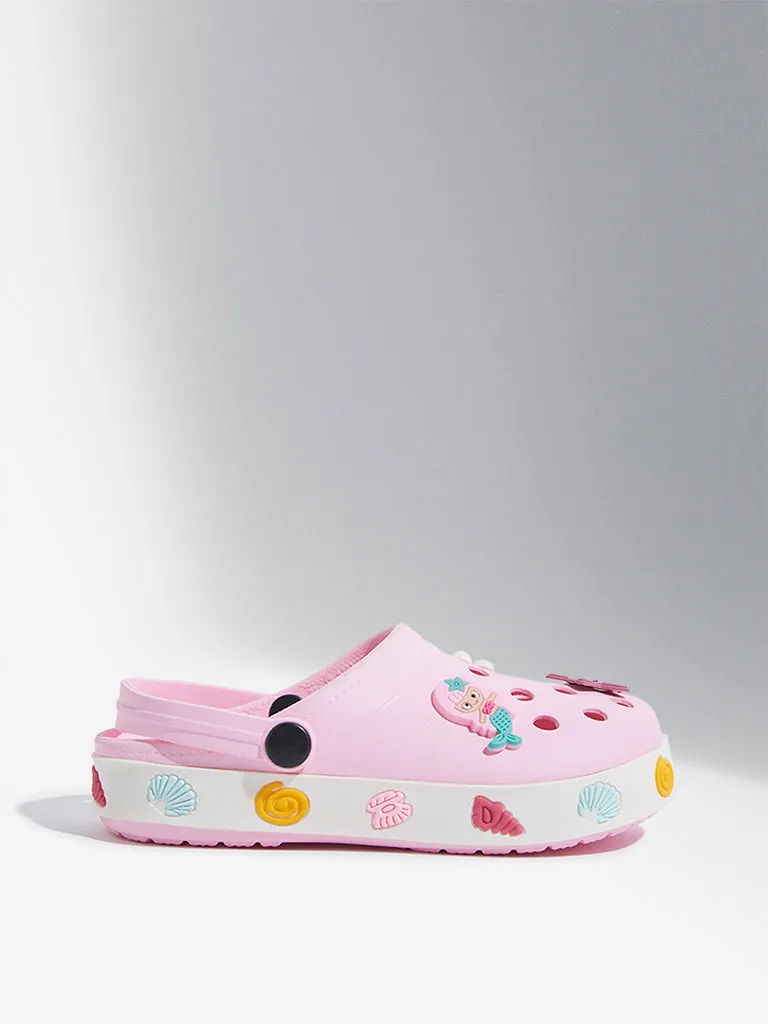 Yellow Light Pink Starfish Applique-Detailed Clogs