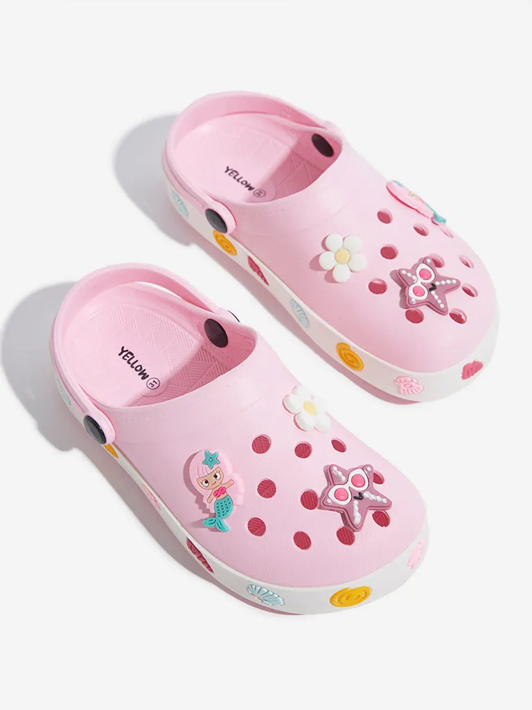 Yellow Light Pink Starfish Applique-Detailed Clogs